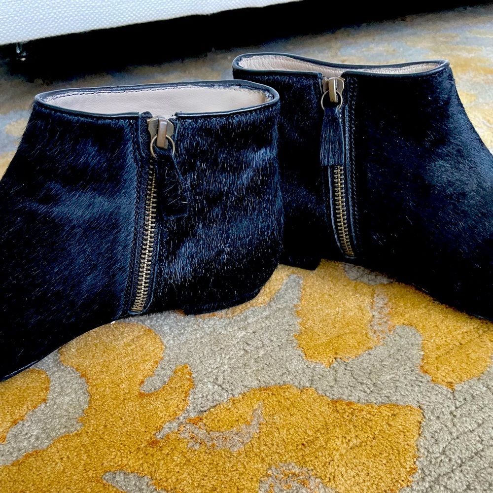 Boden calf hair flat black booties